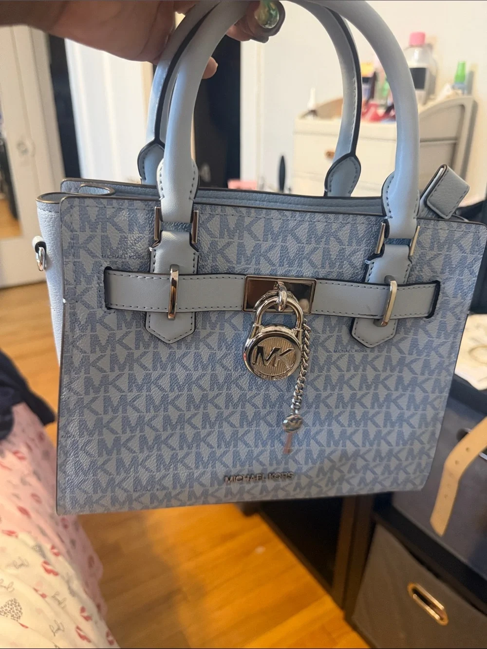 Michael Kors Light Blue MK Signature Satchel with Charm